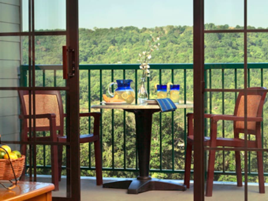 Outdoor balcony for beautiful view in the woods.