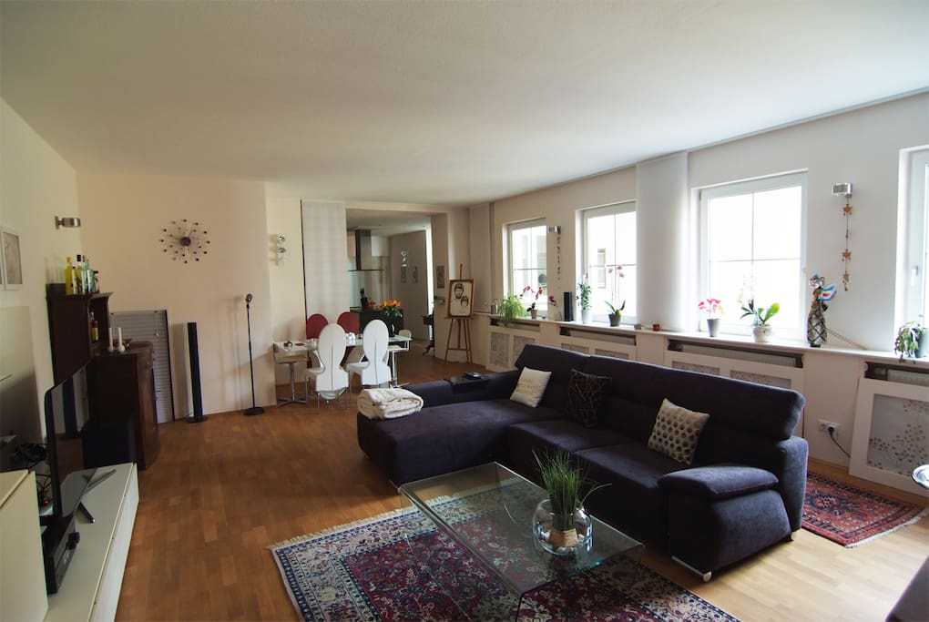 Großes Wohnzimmer mit ausziehbarem Sofa