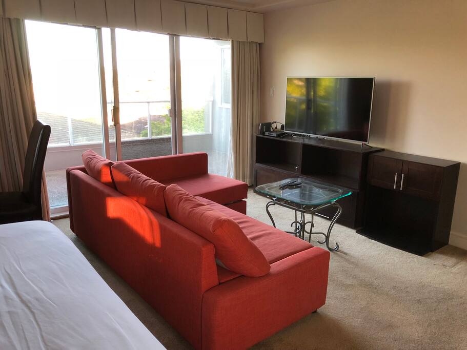 IKEA corner sofa bed with 50" smart TV