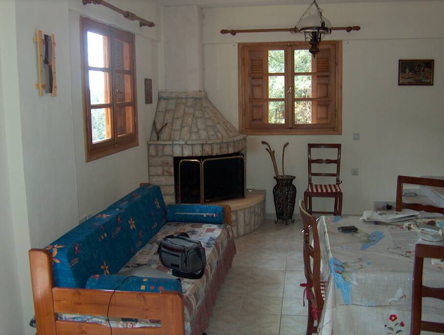 Living room, Sofa bed next to the fireplace