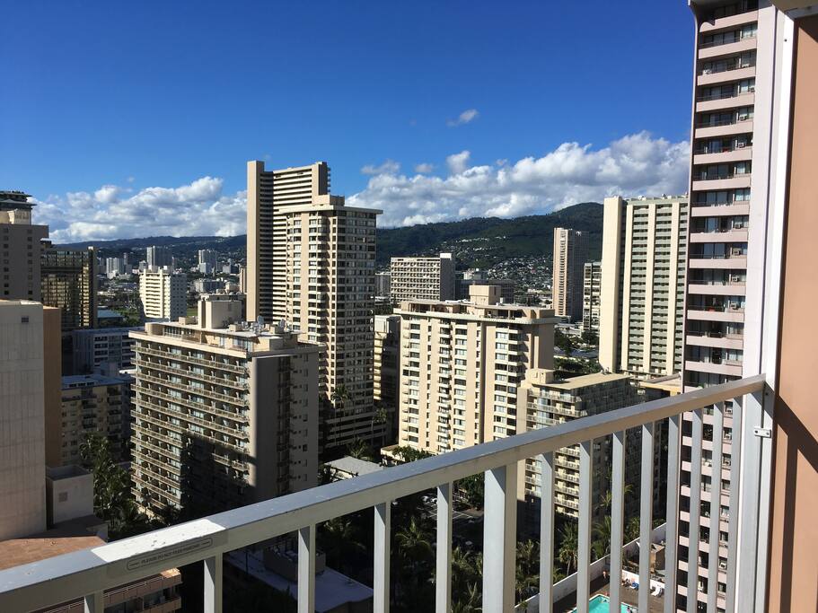 City and mountain view from lanai