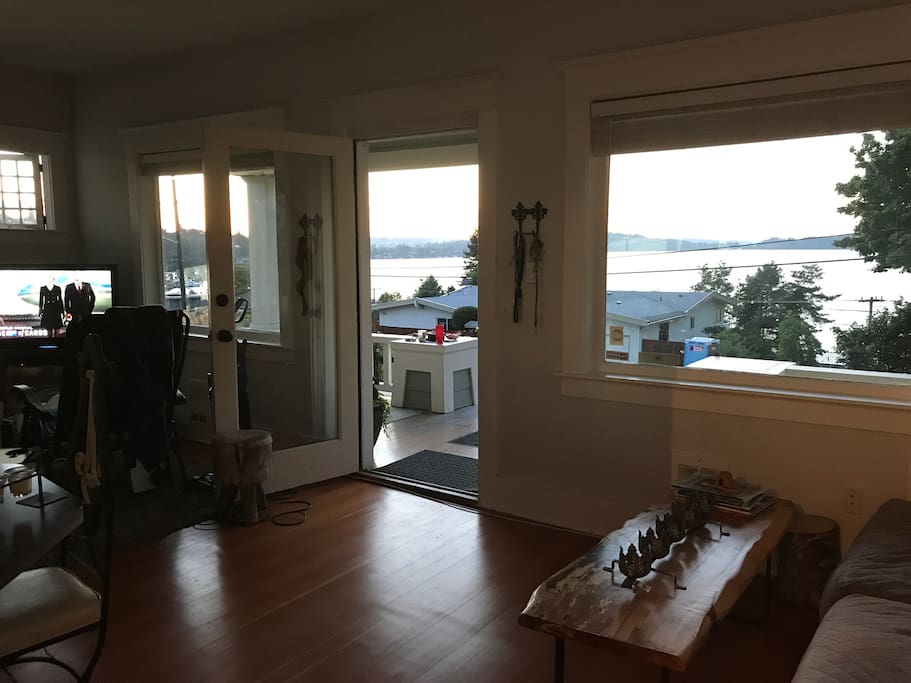 Main living area. Second TV with cable and all streaming, gorgeous lake views and sunsets.