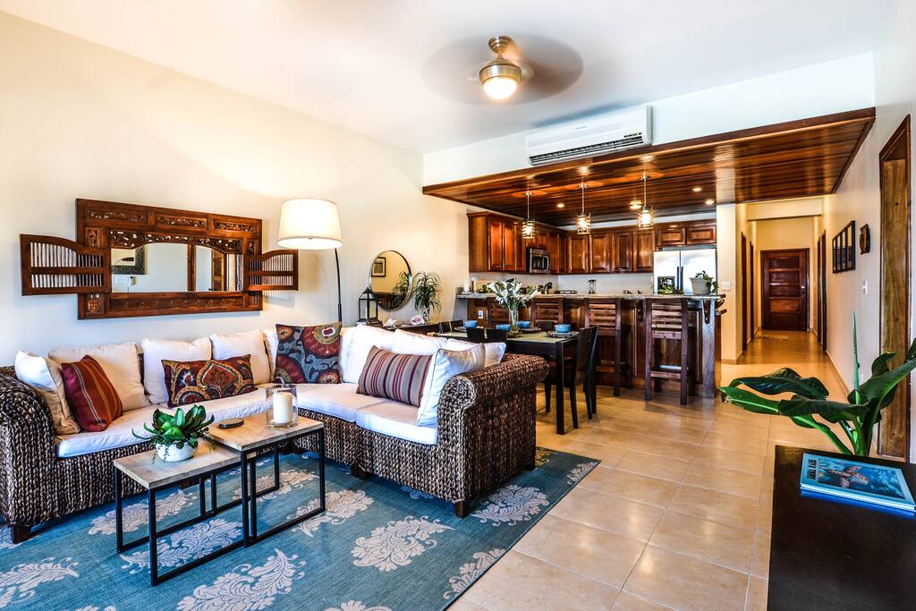 Living room with French doors to ocean-front patio