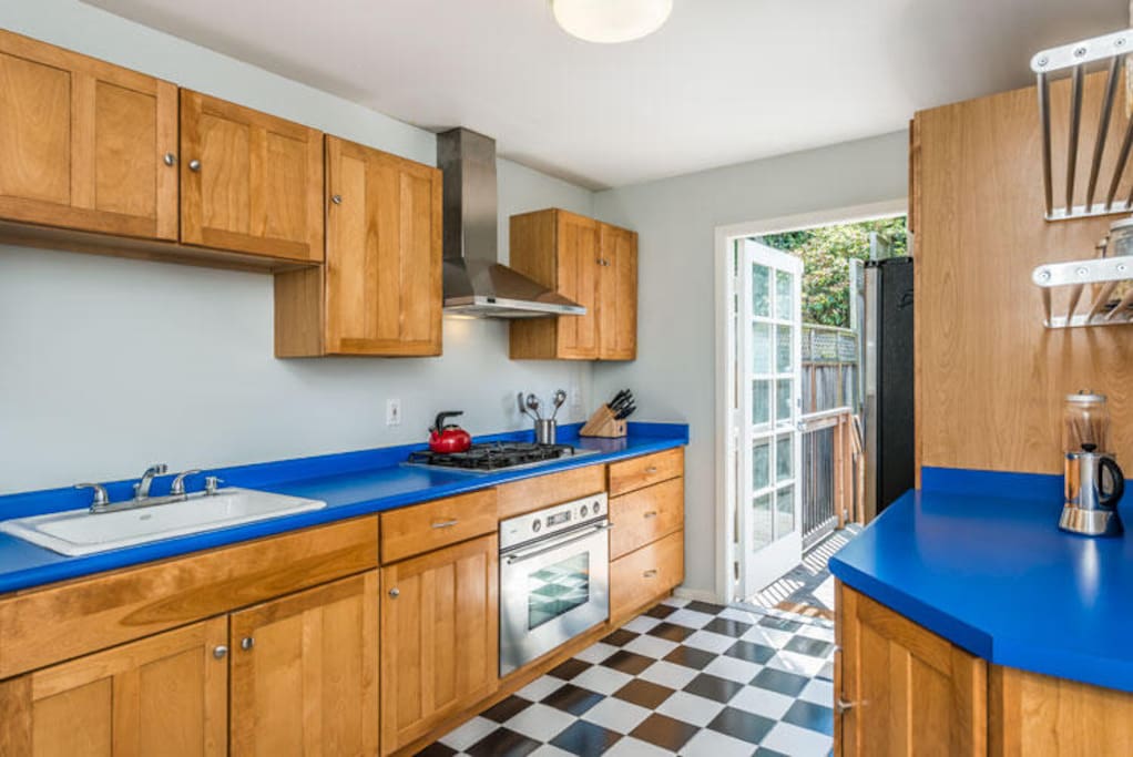 Kitchen leads to backyard