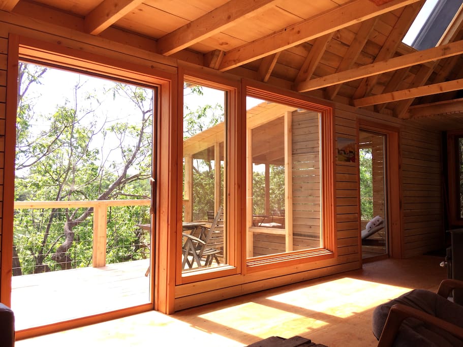 The springtime sun reaches into the cabin adding brightness and warmth.