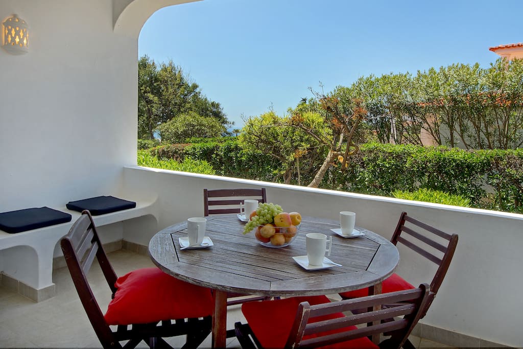 14 sq.m. terrasse with a small view of the ocean.