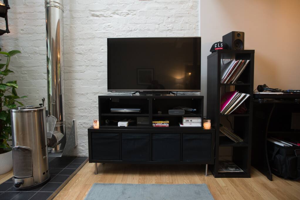 Coal Fire with Television with sky, Dvd player and Sonos music system.
