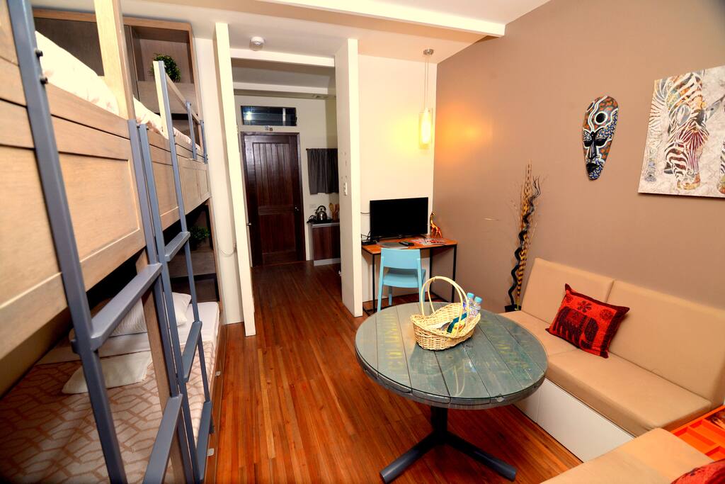Seating area with the TV.