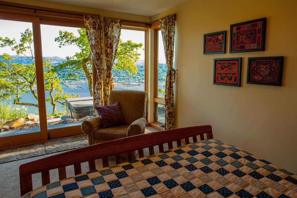 Mt. Hood and river views are just out the window, along with the patio and hot tub.
