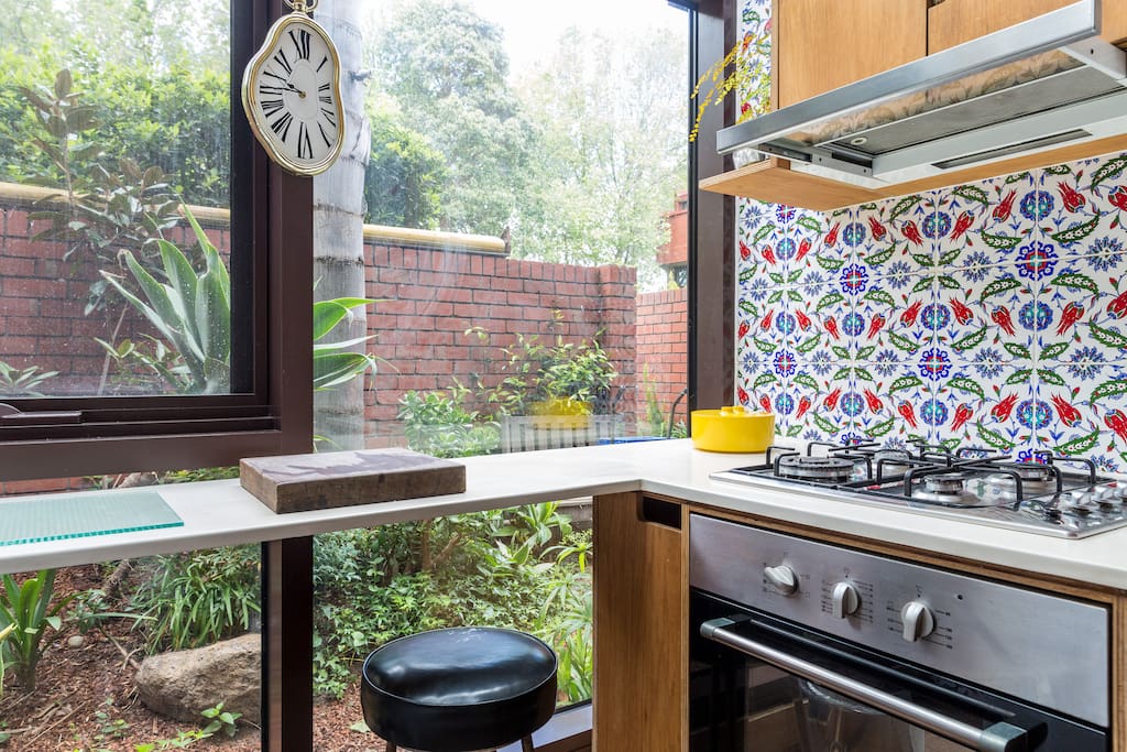 Kitchen view to the garden. Pull up a stool :)