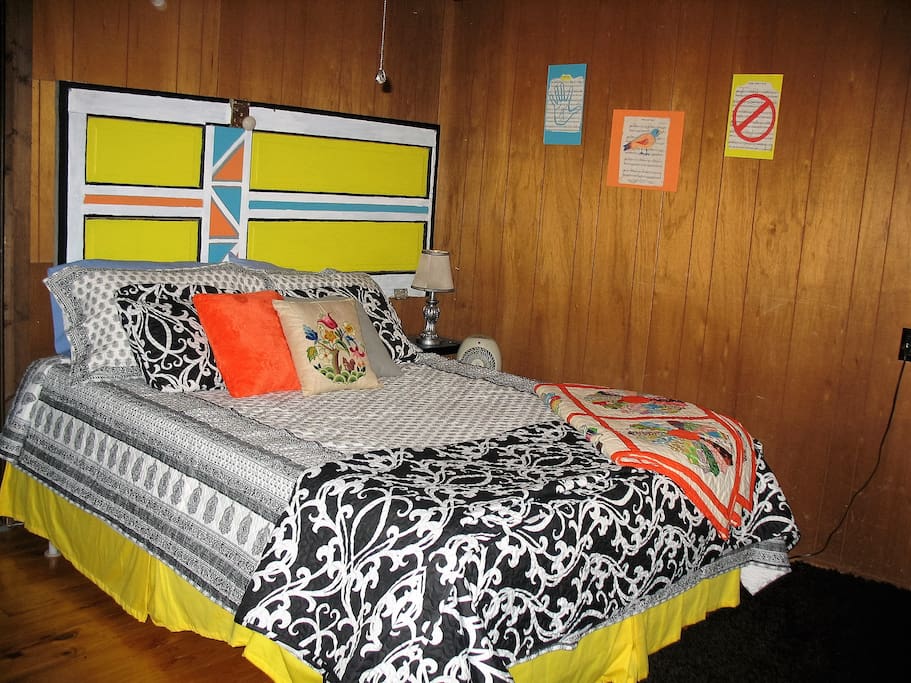 Master bedroom queen bed with 4" memory foam topper