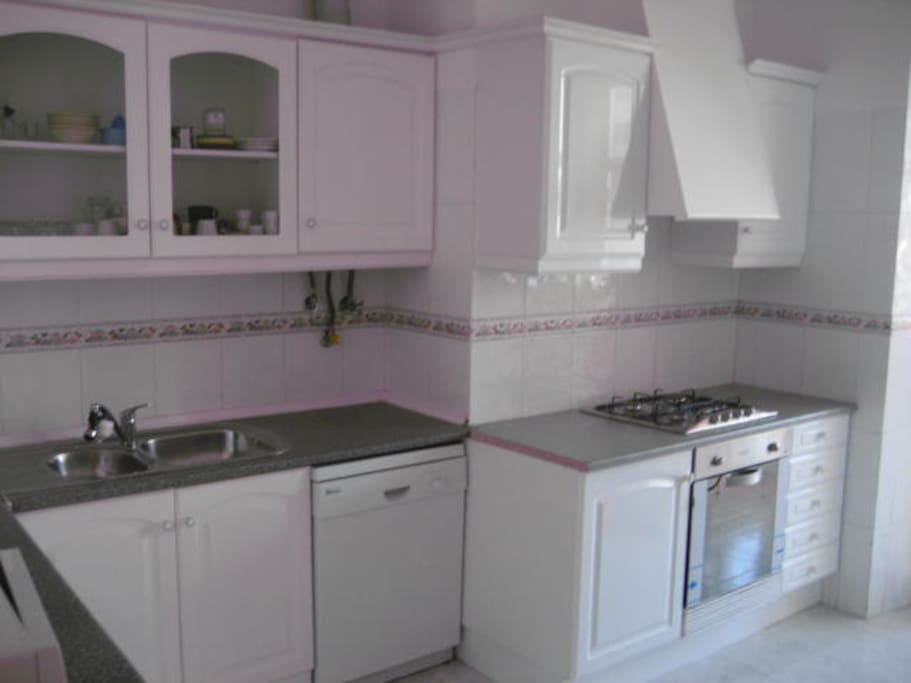 New kitchen with washing machine, microwave, own and dishwasher!
