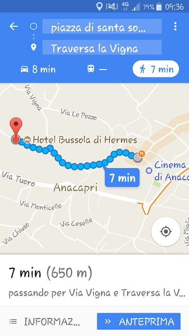 distanza a piedi tra casina mirella ed il centro storico di anacapri