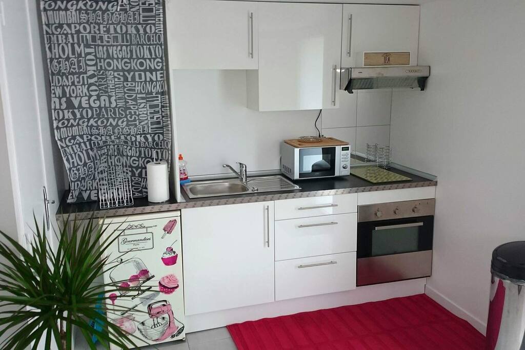 Cuisine équipée (plaques, four, micro-onde, cafetière nespresso, bouilloire...)