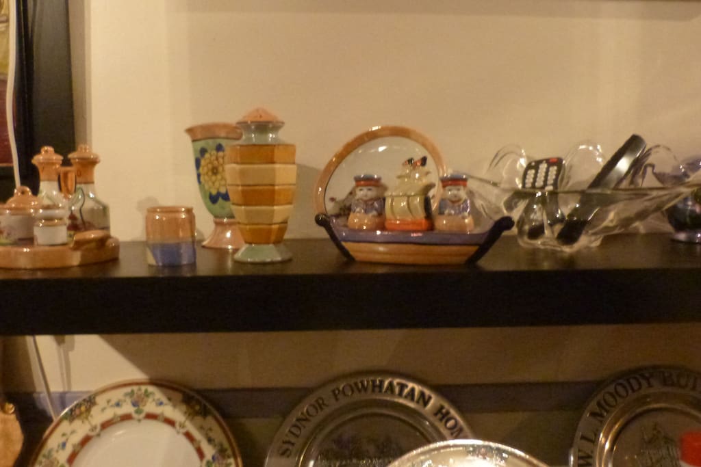 The house is furnished in period antiques with collections from the same era. This collection of Lustreware dates from 1910 to 1930.