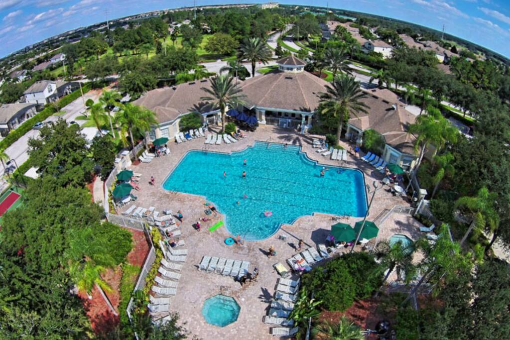 Aerial shot of the Clubhouse and pool