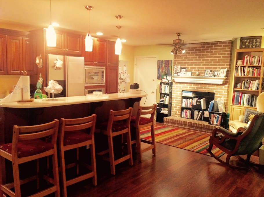 Kitchen and Fireplace with Sitting area