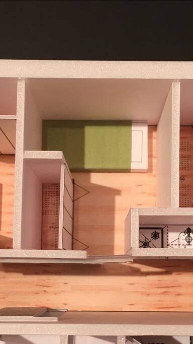 Here is the model for your room. The wardrobe will be half sized and there will be small desk. There is a mini kitchen too that you can use.