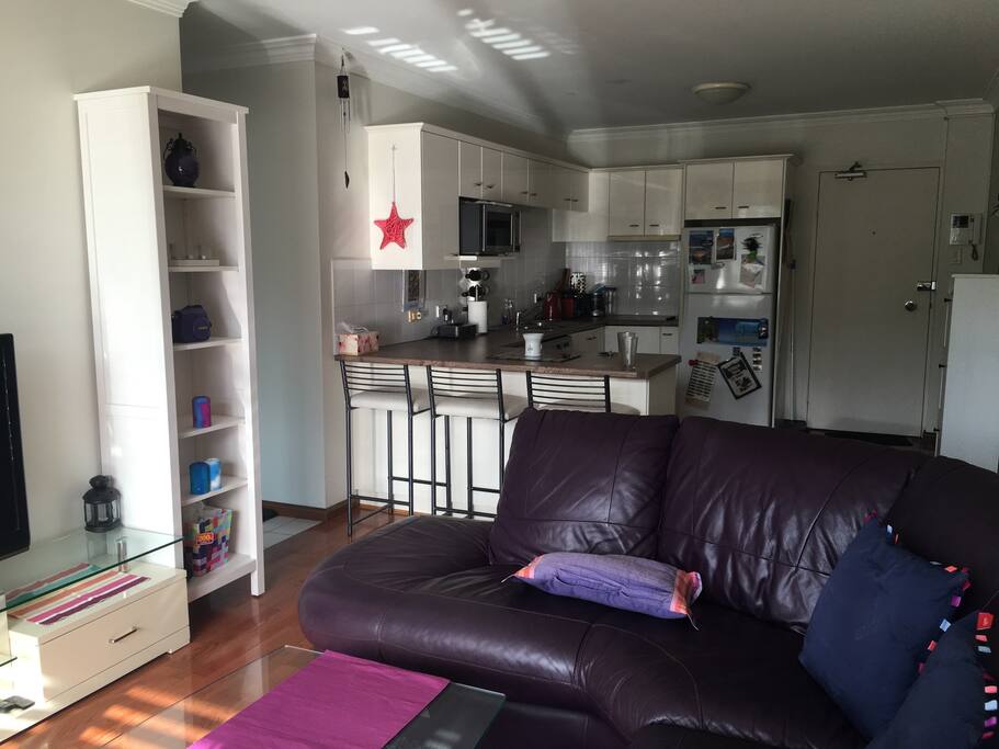 Galley style kitchen fully stocked with all modern amenities