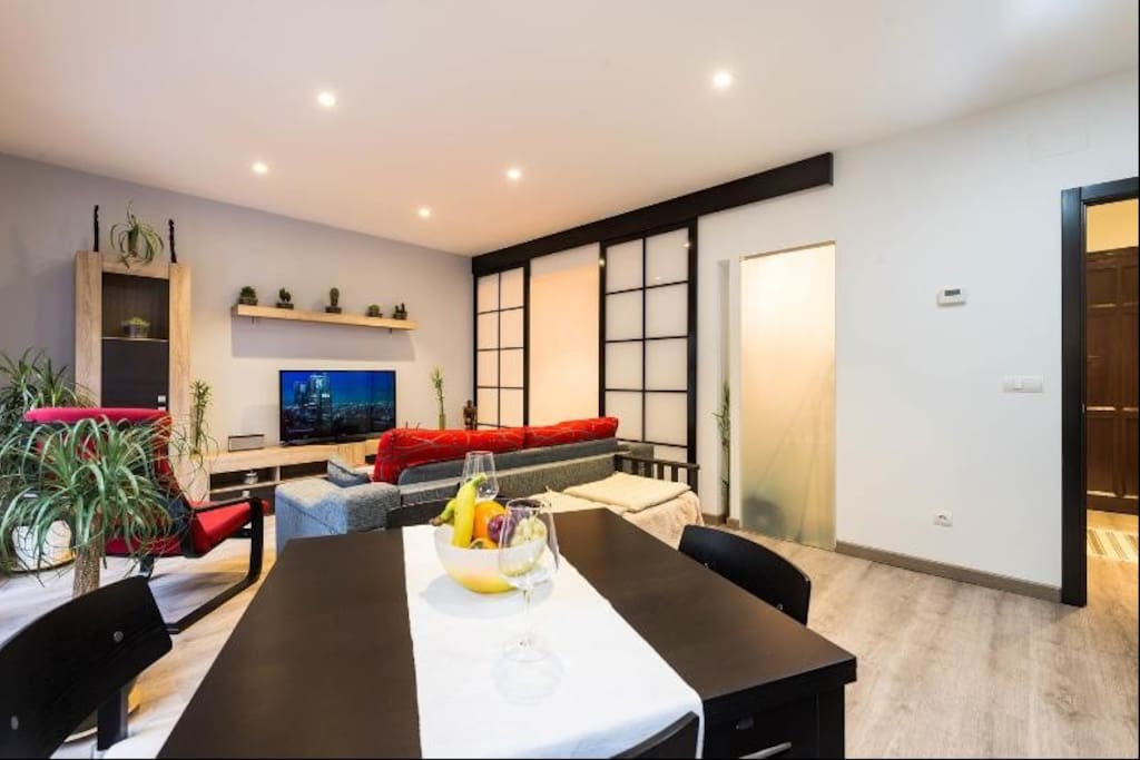 Salón 24 m2, sillón cama de 140 cm, cocina americana