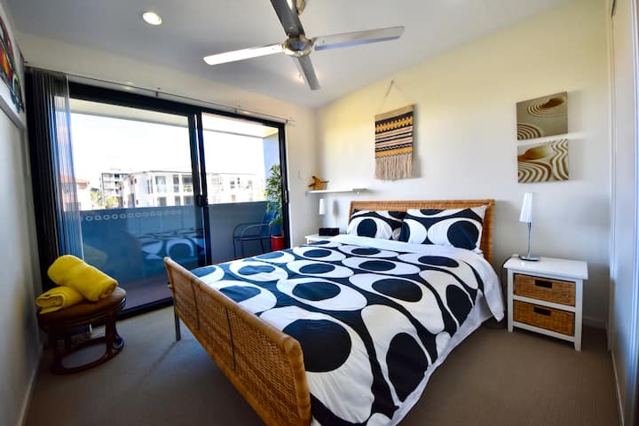 Second bedroom - queen bed, built in robe and drawers