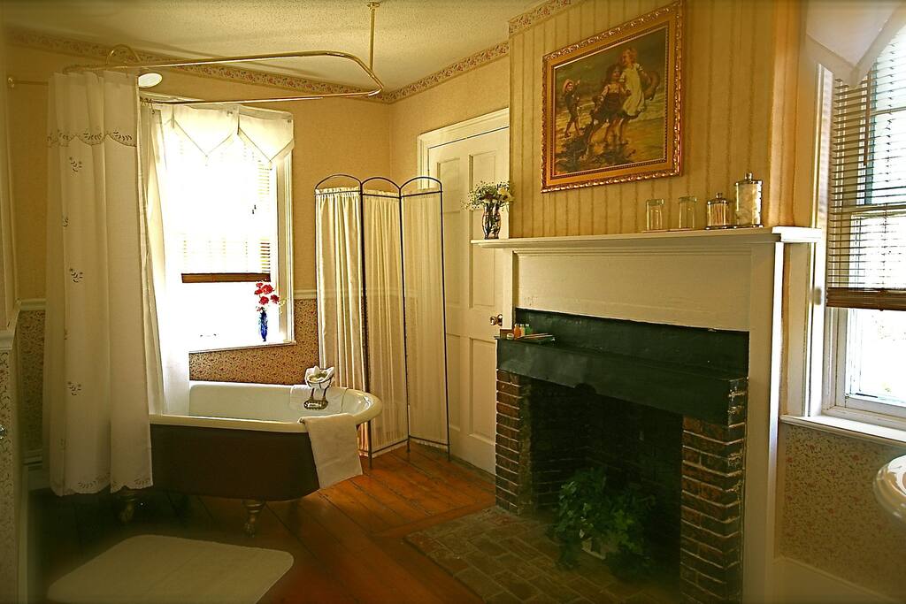 Claw-foot tub & shower, with private fireplace #2.
