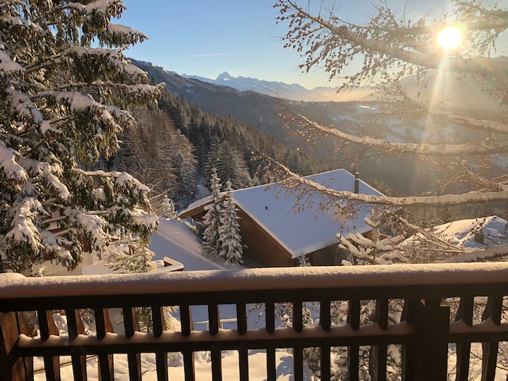 View from the living room window, overlooking the direction of Crans-Montana