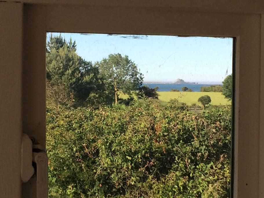 View from breakfast room of Holy Island, Lindisfarne Castle.