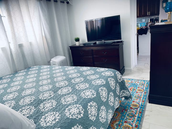 Otra vista del dormitorio principal, con TV.