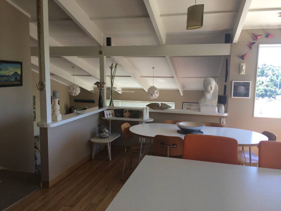 Kitchen dining overlooking lounging area