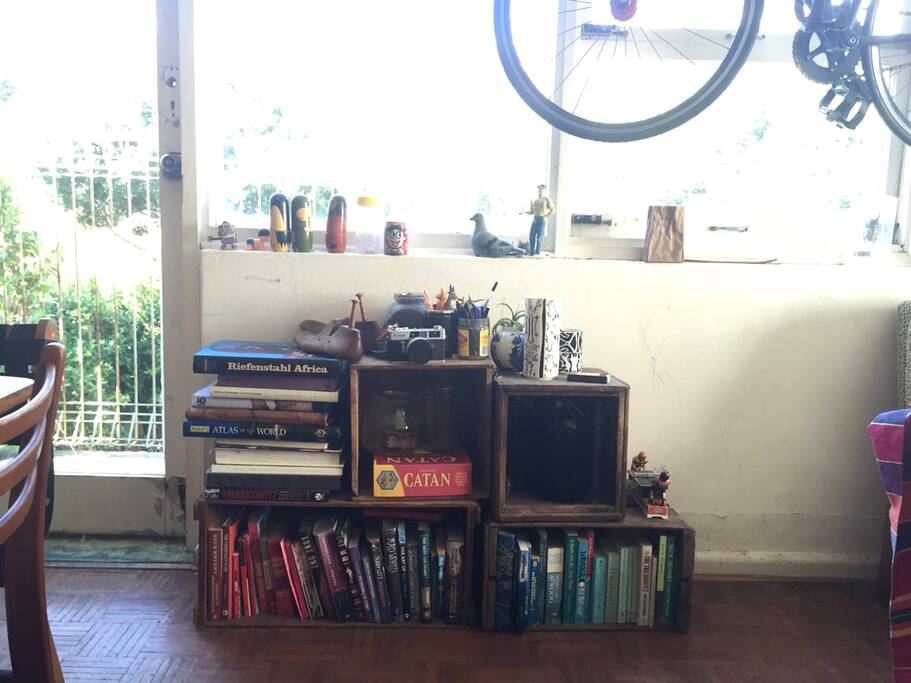 The living room and balcony.