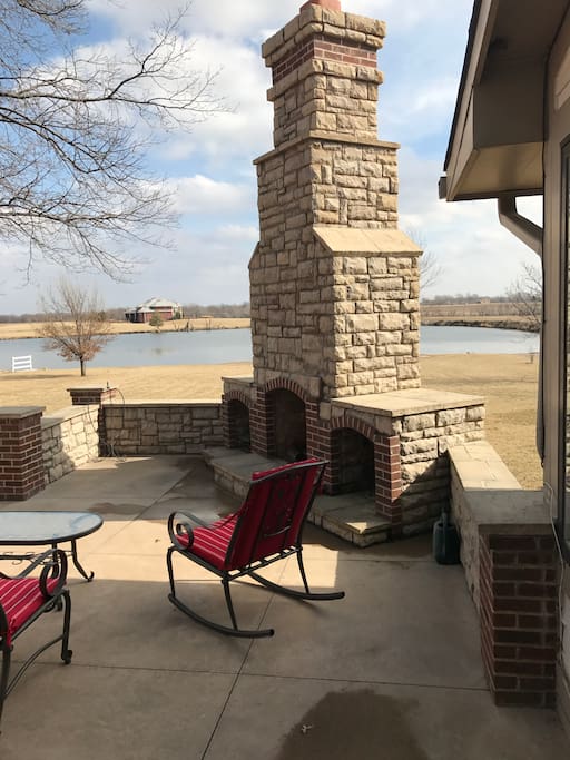 Stunning view of private lake on large deck.