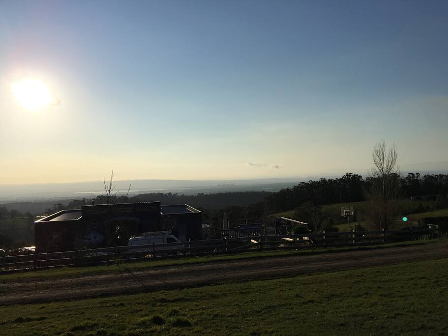 view over house at sunset