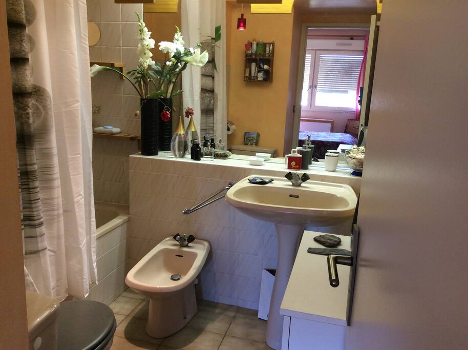 salle de bain avec baignoire et bidet.