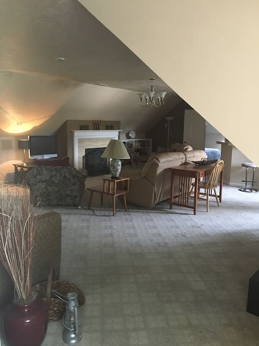 Living Area with Desk, Gas Fireplace and Cable TV includes HBO.