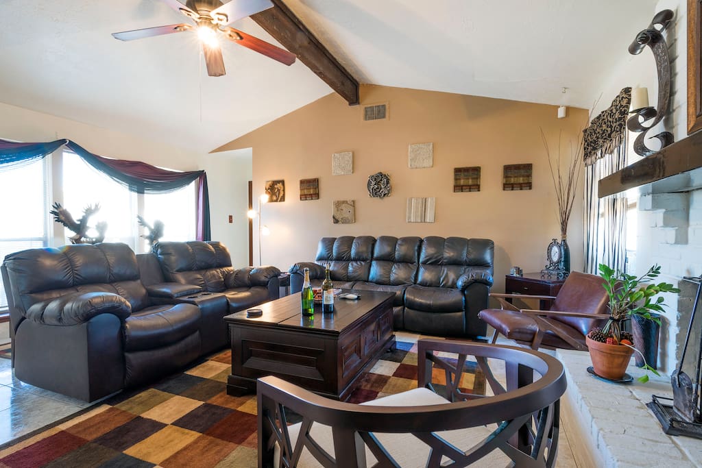 Living room with vivid colors but soothing taste throughout.