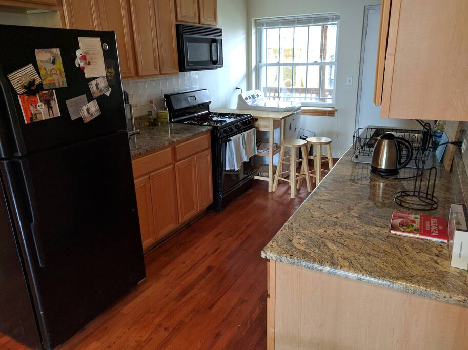 Kitchen is spacious and has plenty of counter space