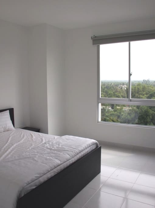 Master bedroom with view of tree tops