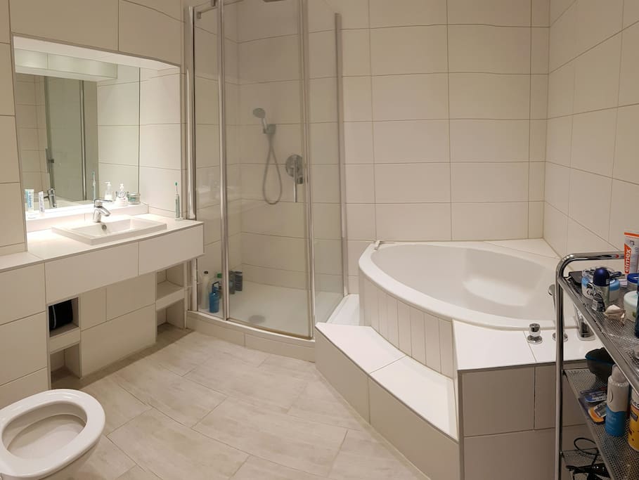 a bathtub and a rainshower