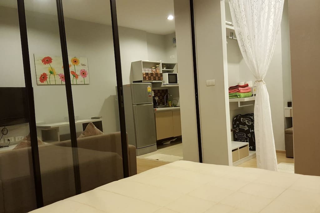 Sliding door seperate the sitting area.