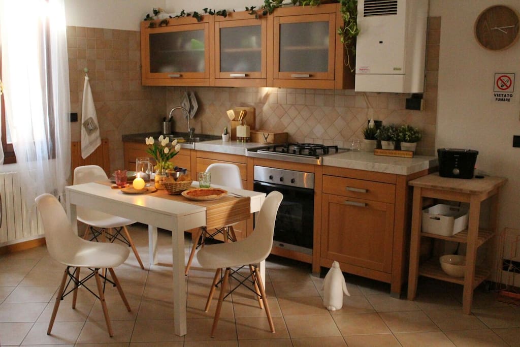 The kitchen and the house's mascot