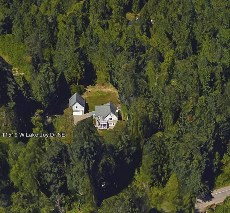 Google Earth Satellite Photo of Cabin in the Woods (left) and Main House (right).