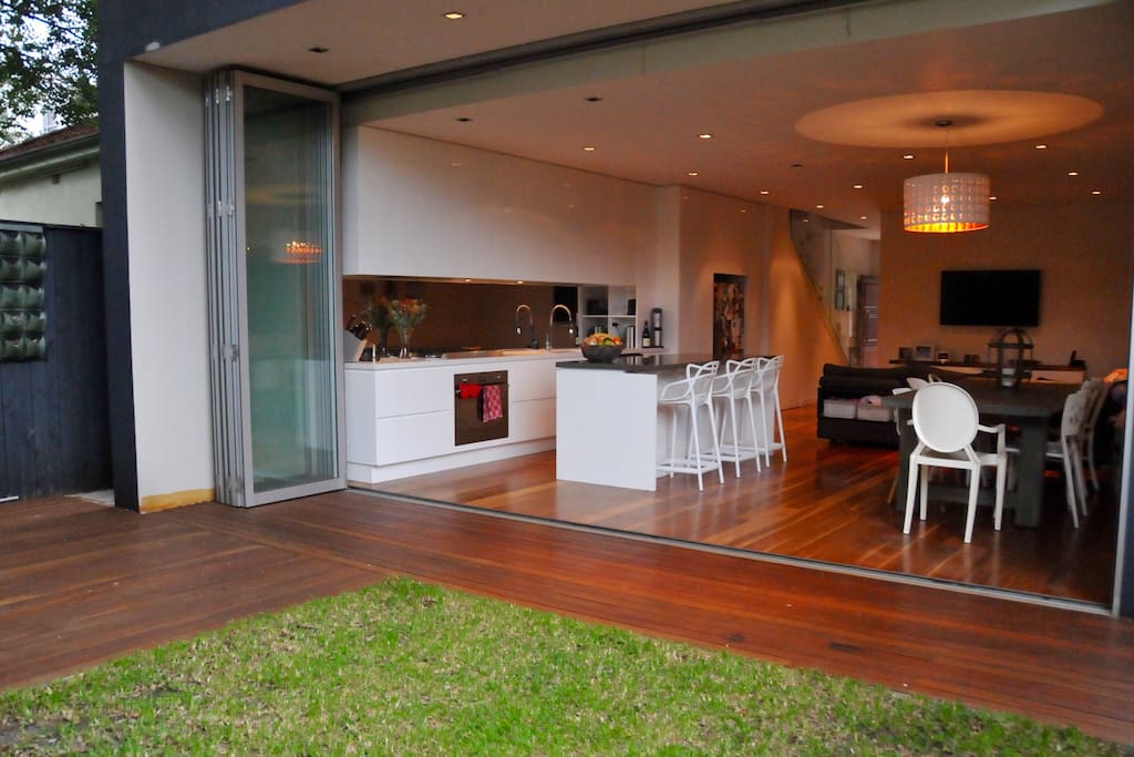 Open plan indoor/outdoor living, dining and entertainment area
