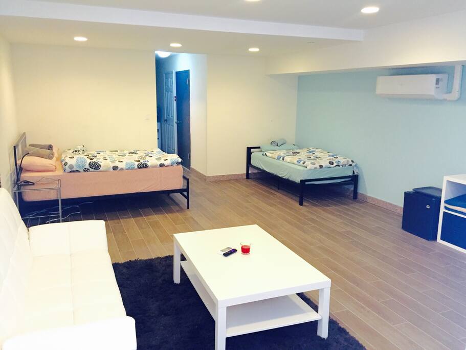 Big, specious unit with one Queen size bed, comfortable fits 2 people and one twin size bed for one person..