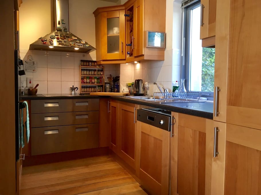 Modern kitchen with all appliances.