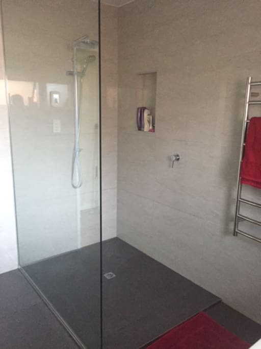 Large shower with monsoon head