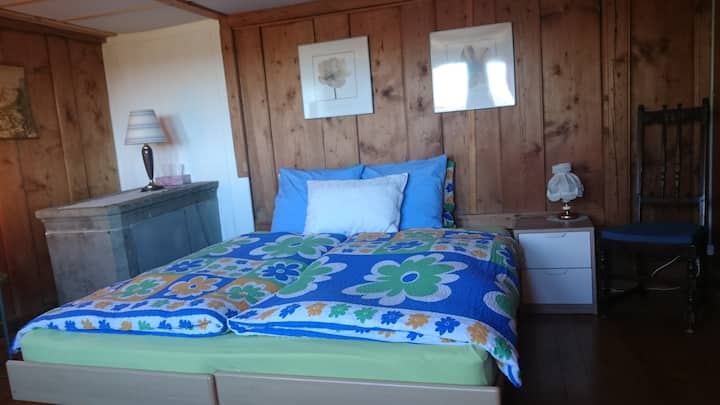 宽敞的卧室molasse床和炉灶