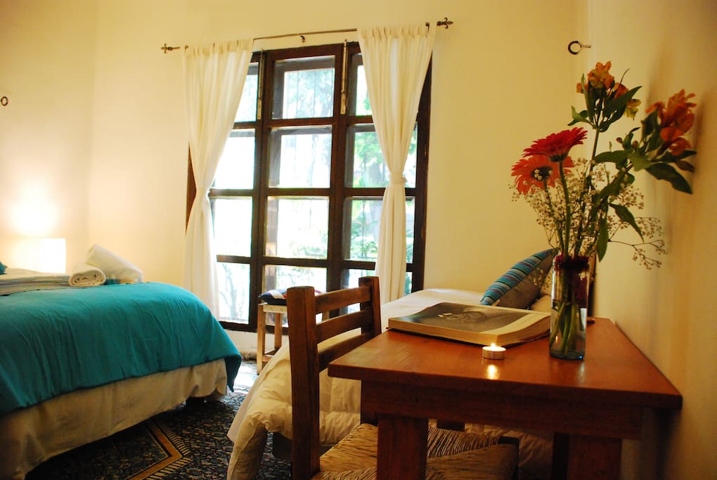 -MELISSA BEDROOM
Located at the ground floor of the house, this room has 1 QUEEN SIZE BED and 1 TWIN BED. In addition to a nice balcony, work desk and private bathroom with shower located outside of the room.