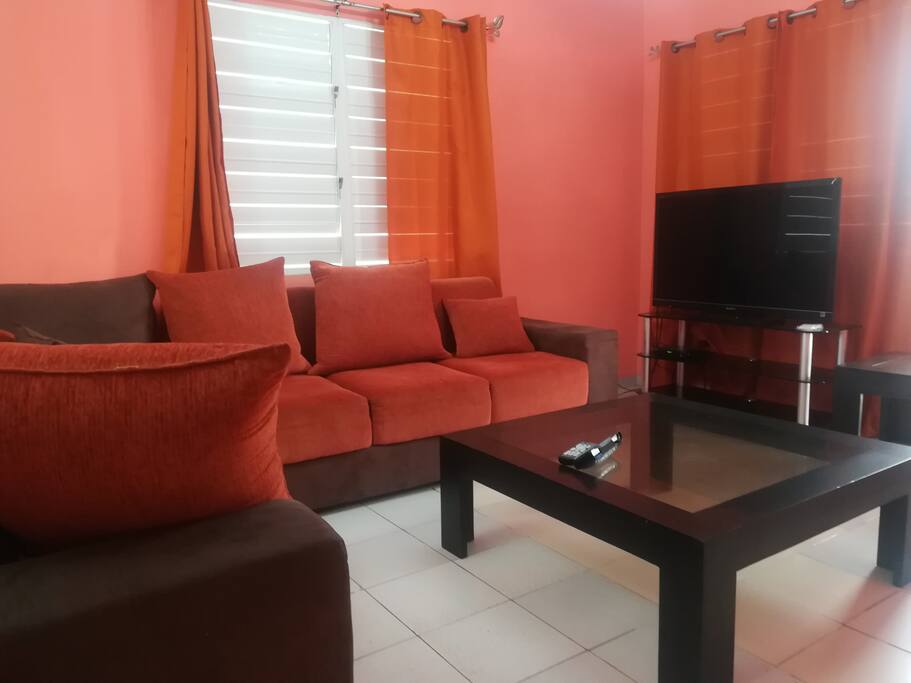 Living room. Confortable sofa and TV