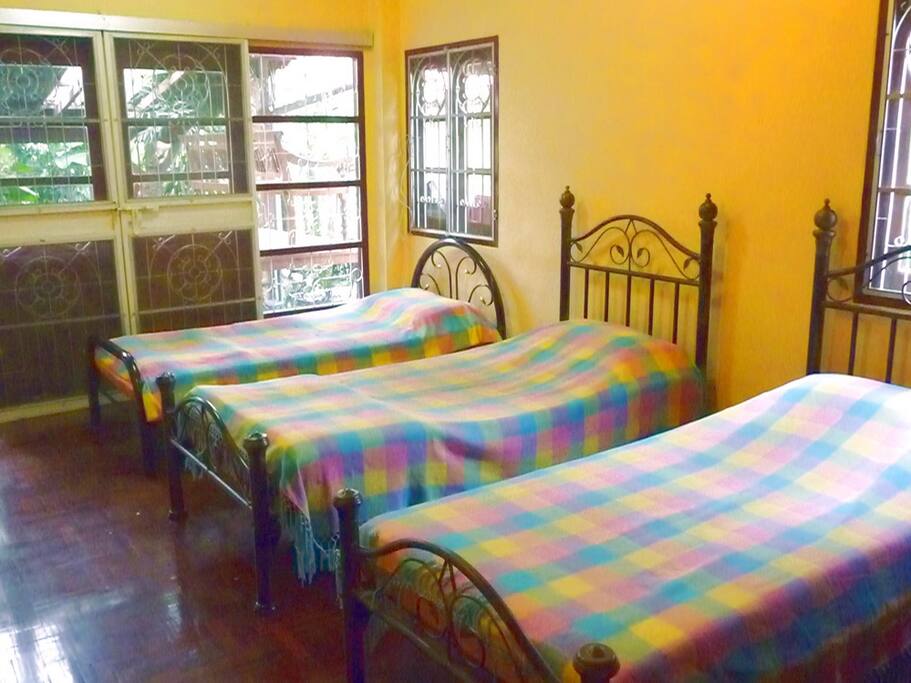 2 beds in room 6 with private entrance and bath on ground floor; with parquet floor in stone house